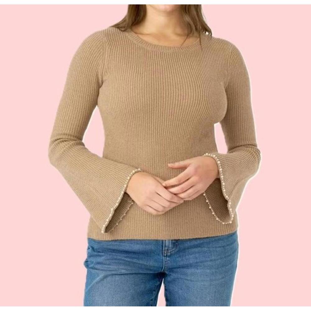 Edited by Hunter McGrady Pearl Trim Tan Sweater Women's Size XL NWT